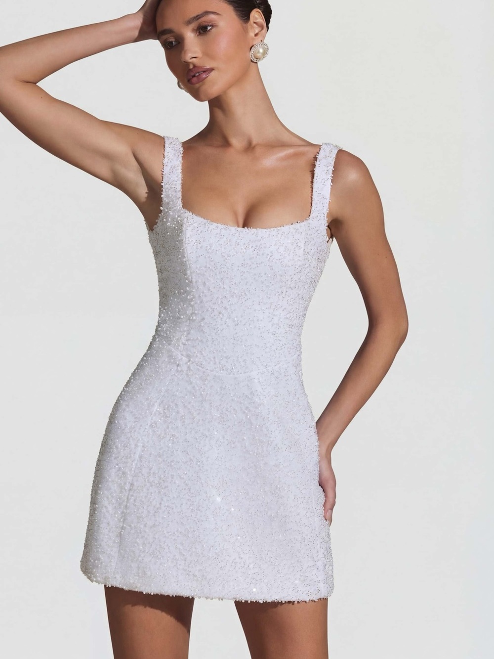 Oh Polly Dominique Embellished Structured A-Line Mini Dress in White - Picture 7 of 13